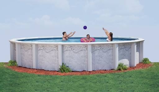 kids play in a hard-sided above-ground pool