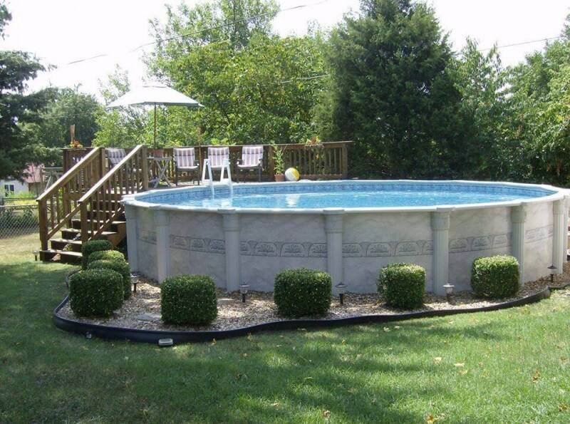 A Round Shape Above Ground Swimming Pool in a backyard.